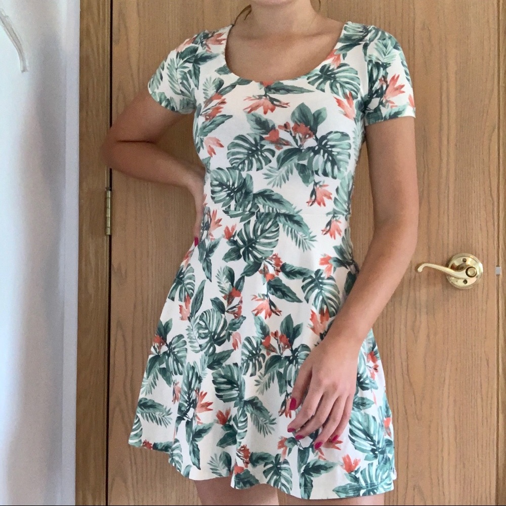 Leaf print skater dress